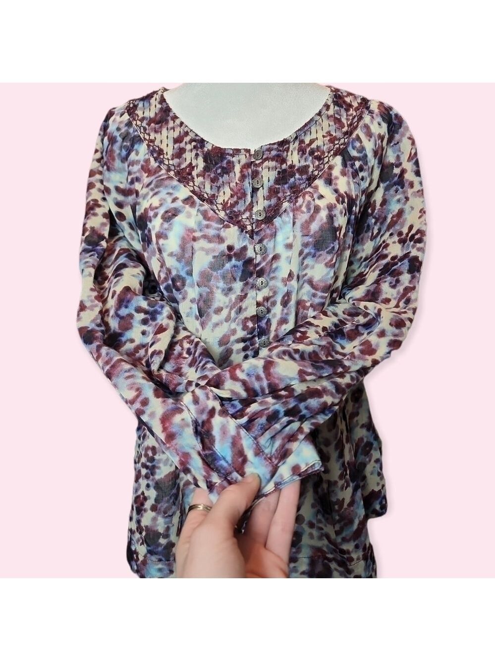Beachlunchlounge Button Down Long Sleeve Sheer Cotton Peasant Blouse